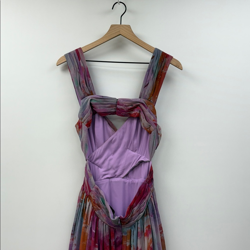 Fame & Partners Watercolor Floral Ombre Pleated A-Line Maxi Dress Purple 6 - Picture 5 of 7